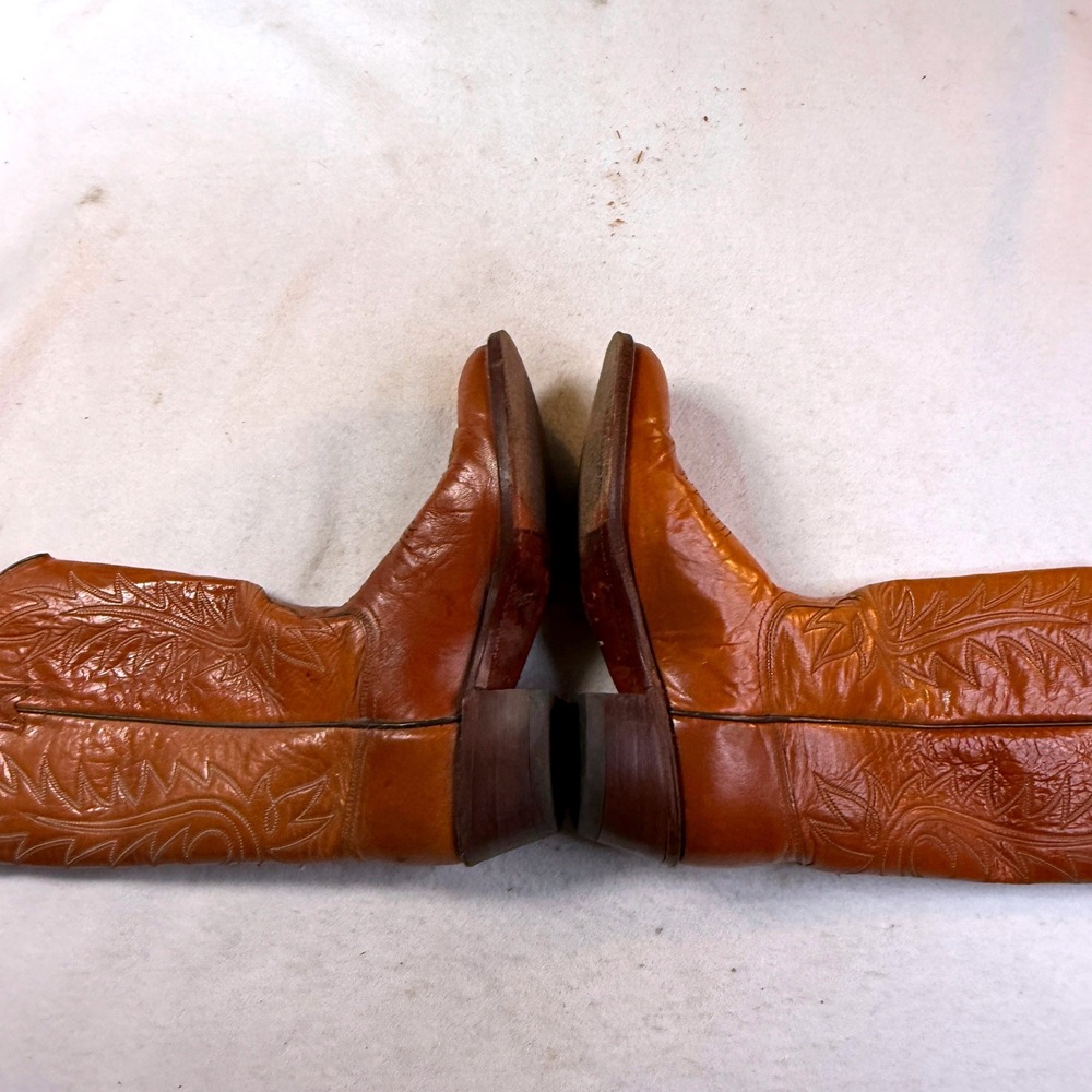 Vintage 90s Dan Post Cowboy Boots Womens 6.5C Brown Leather Western Cowgirl USA - Picture 5 of 9